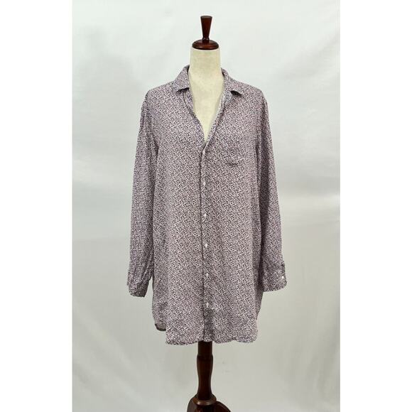 FRANK & EILEEN Sz L Large Blue Red Floral Mary Shirt Dress Linen Long Sleeve - Picture 2 of 10